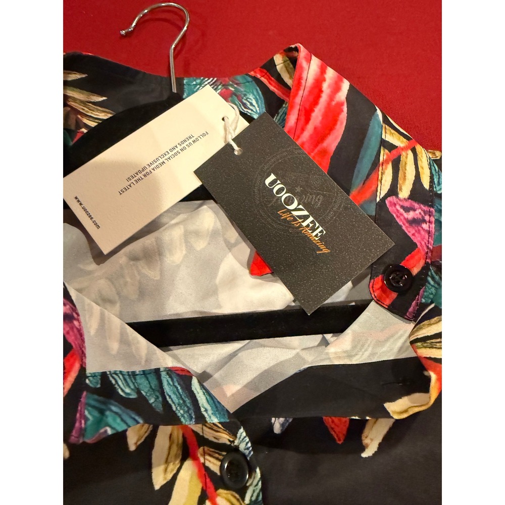 NWT Uoozee Black Floral Statement Blouse w/ Dramatic Ruffle Cuff Women's Size L - Picture 3 of 9